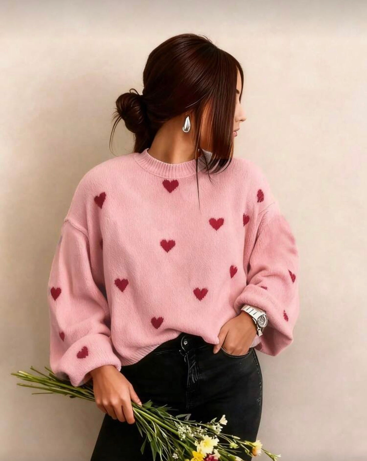All Over Heart Print Sweater
