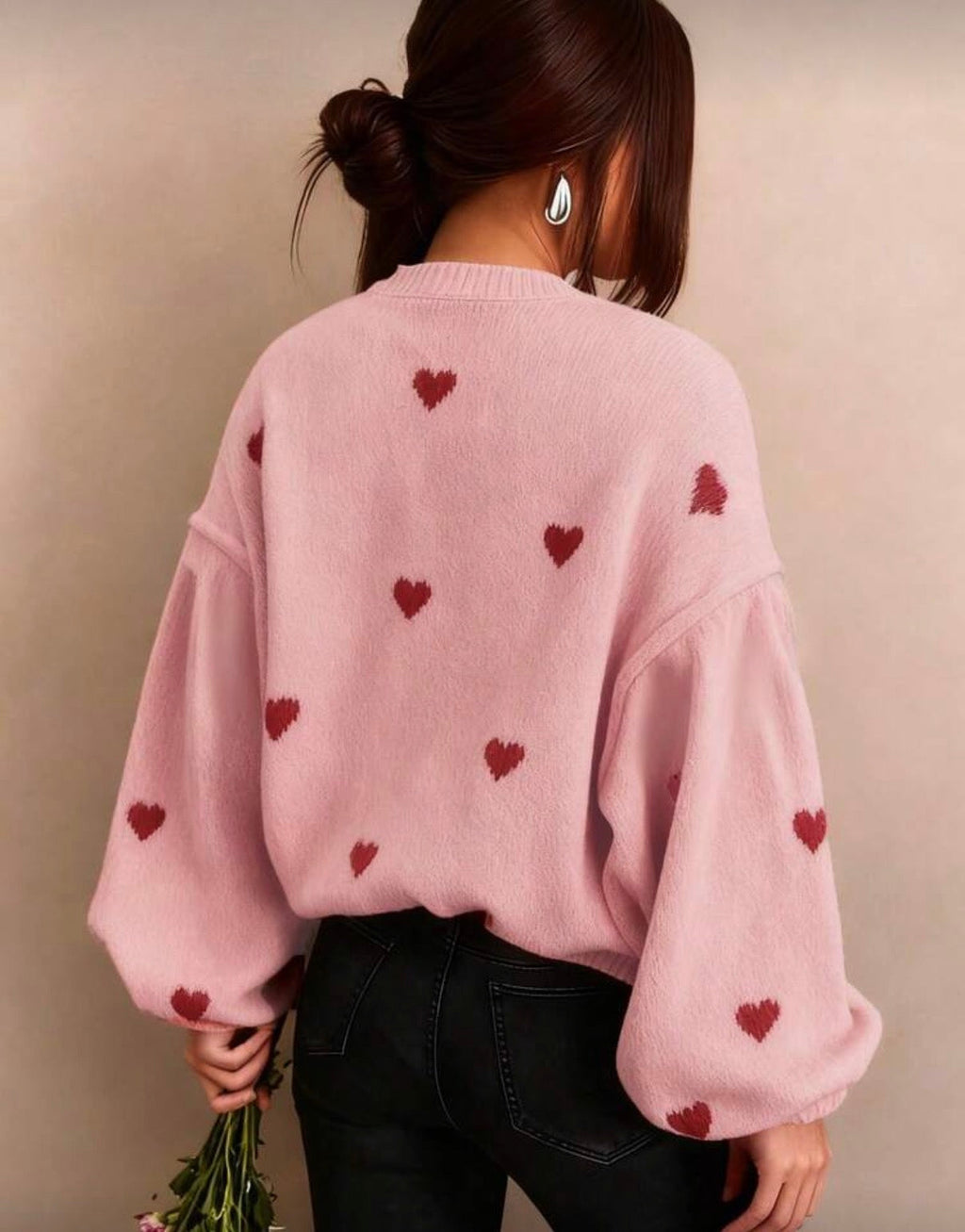 All Over Heart Print Sweater