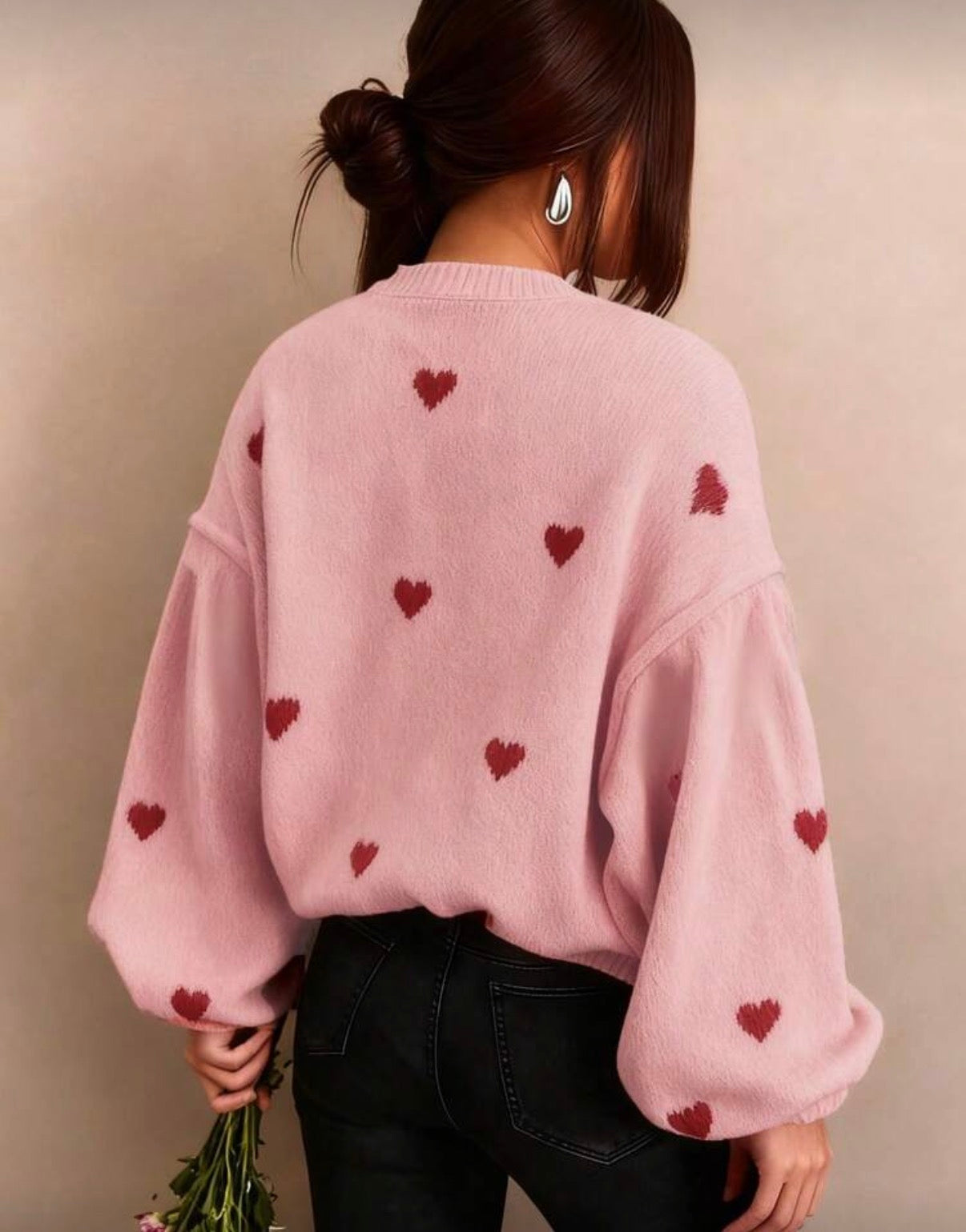 All Over Heart Print Sweater