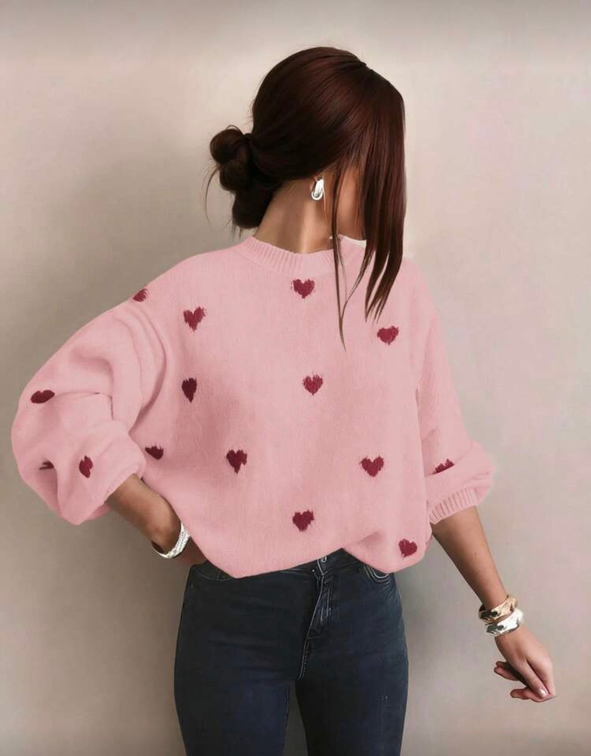 All Over Heart Print Sweater