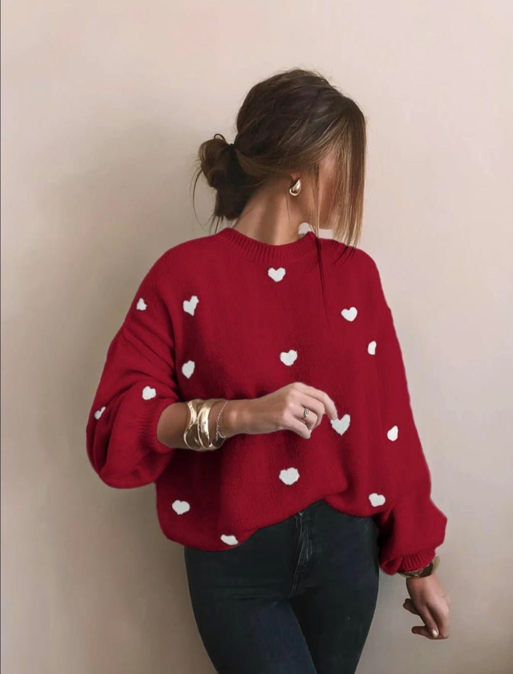 All Over Heart Print Sweater