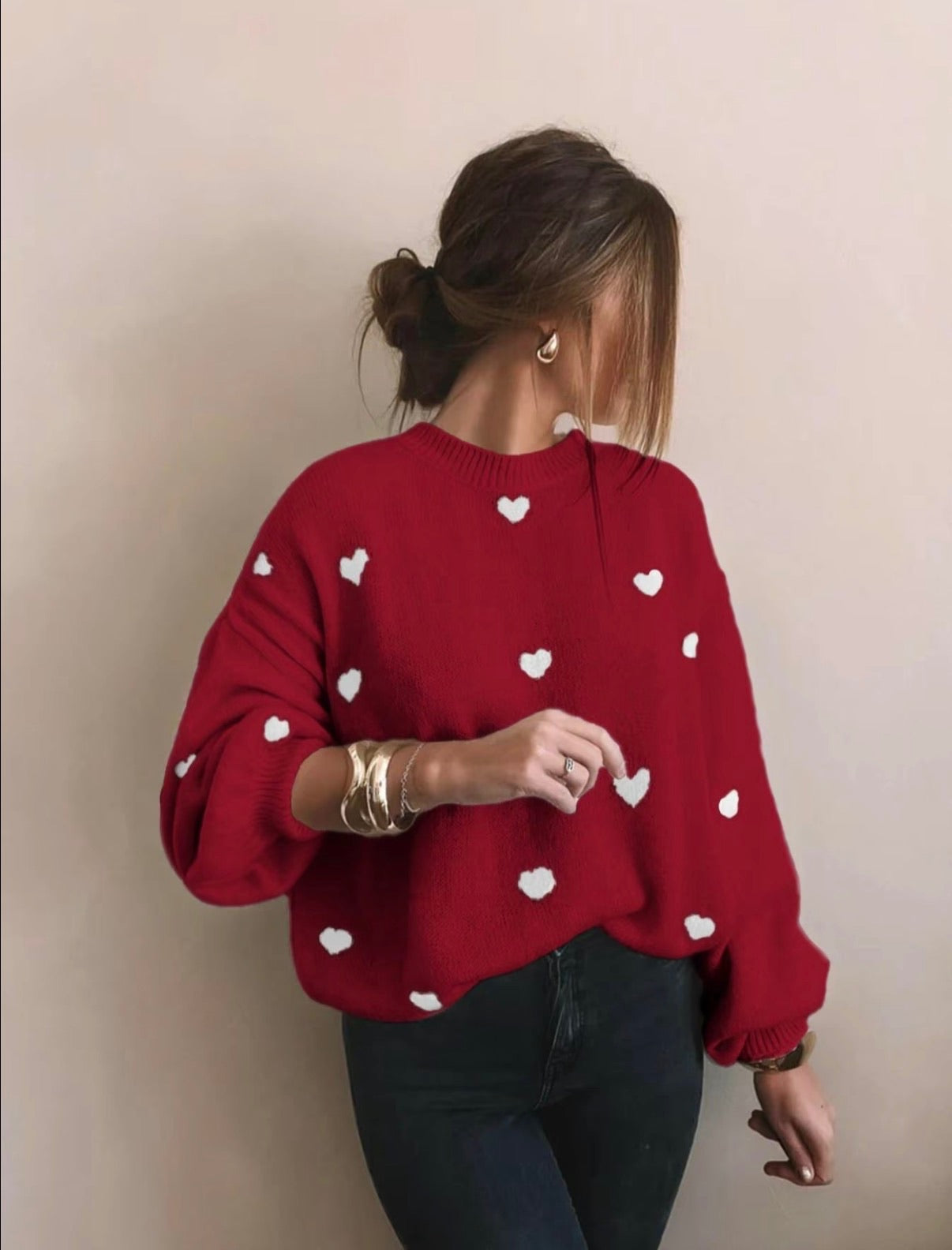 All Over Heart Print Sweater