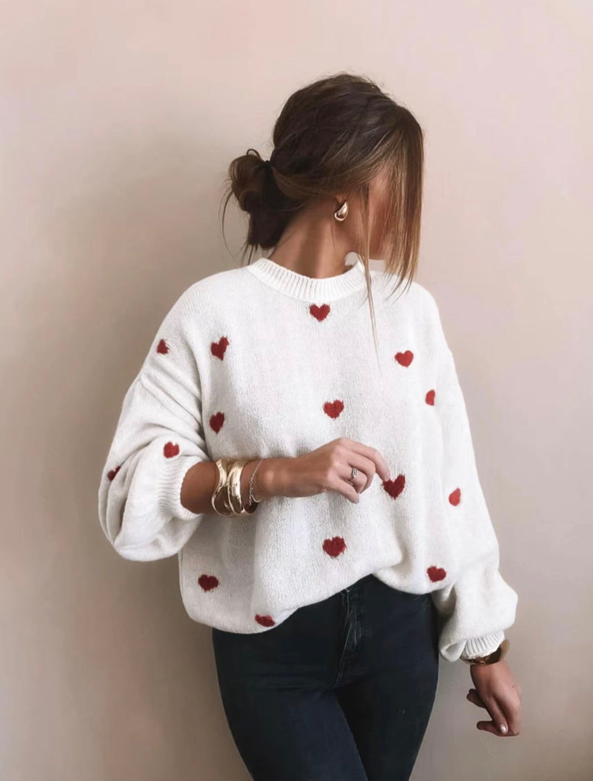 All Over Heart Print Sweater