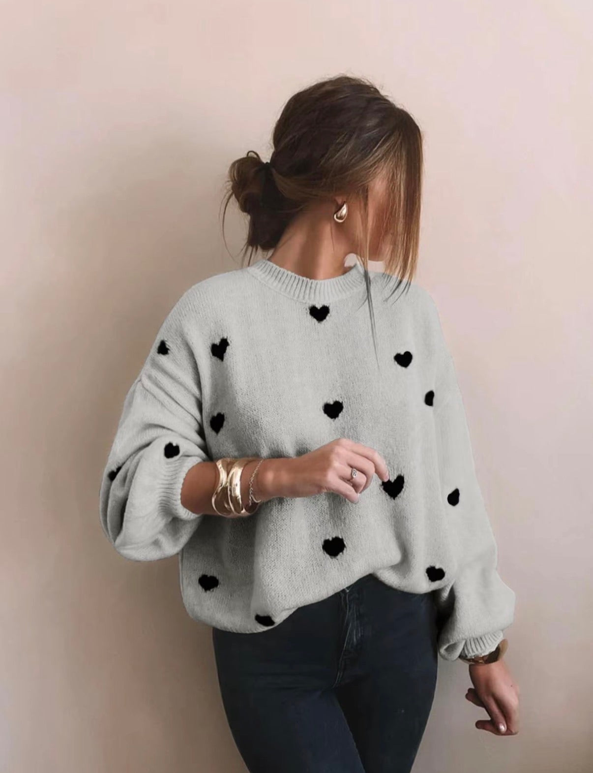 All Over Heart Print Sweater