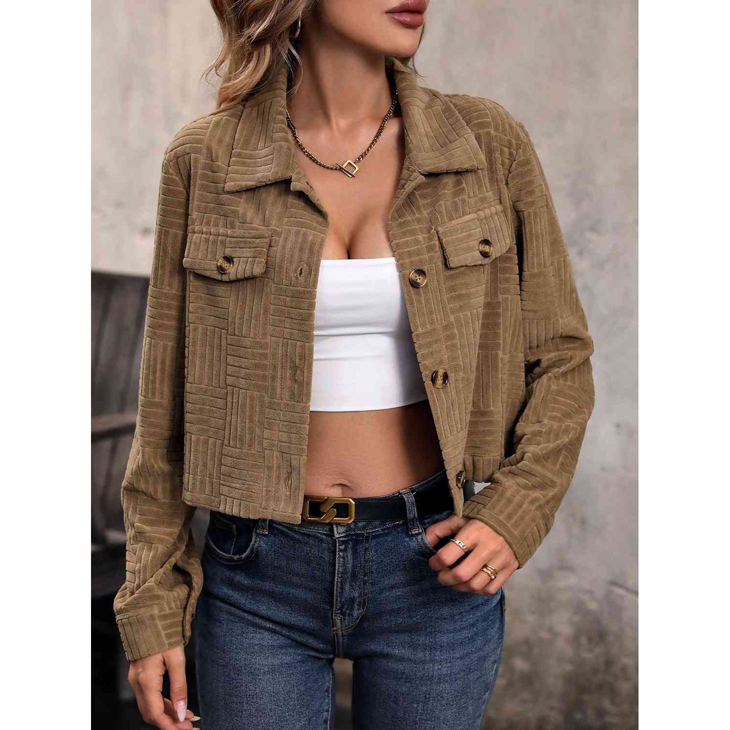 Collared Neck Button Front Jacket